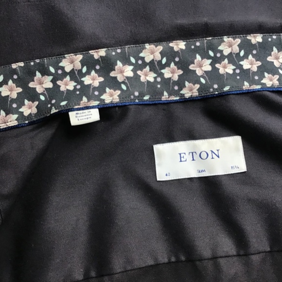 ETON Slim solid black dress cotton shirt Sz 15 3/4 ~40 made in Romania  🇷🇴 - Picture 8 of 11